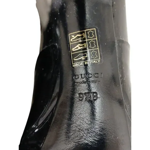 Gucci Oxford Platform Pumps 9.5B Black Patent Leather Gold-tone Hardware Laceup